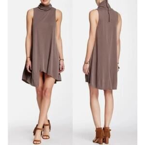 We The Free (Free People) Queen Anne Asymmetrical Ribbed Dress XS Taupe